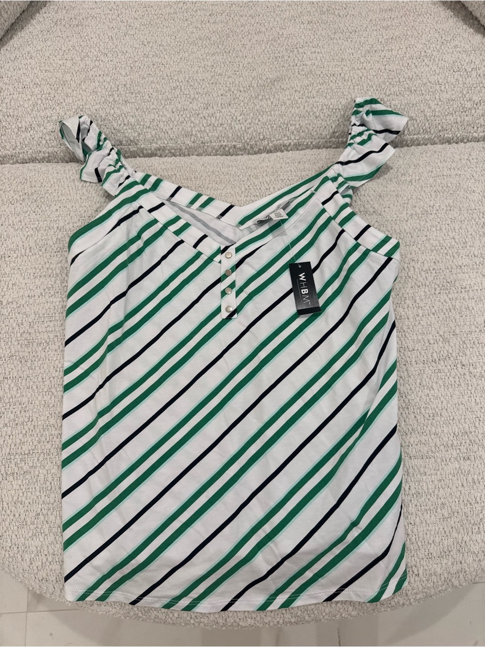 NWT WHBM White House Black Market Striped Ruffle Strap Tank Top